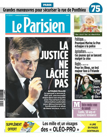 Le Parisien + Journal de Paris du samedi 25 février 2017
