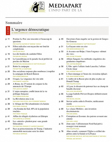 Médiapart ( édition matin ) du dimanche 26 mars 2017