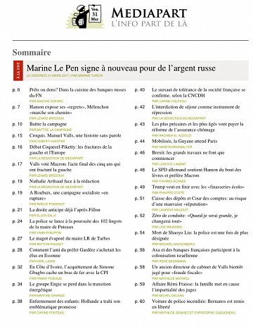 Médiapart ( édition matin ) du vendredi 31 mars 2017