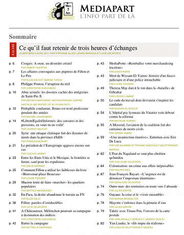 Médiapart ( édition matin) du mercredi 5 avril 2017