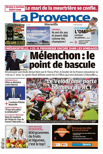 La Provence lundi 10 avril 2017- édition Marseille