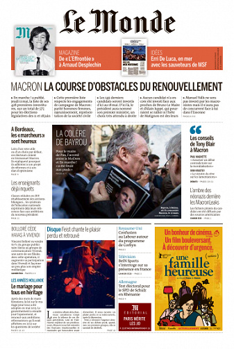 Le Monde du Samedi 13 Mai 2017