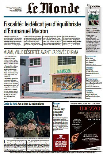 Le Monde du Dimanche 10 et Lundi 11 Septembre 2017
