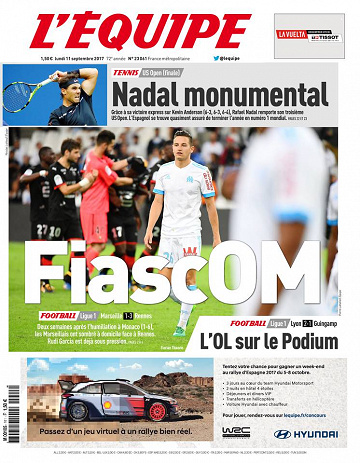 L’ Equipe du lundi 11 septembre 2017