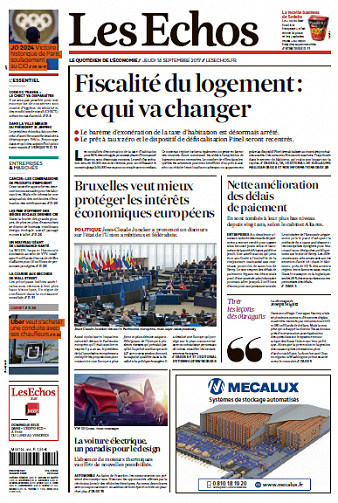 Les Echos du Jeudi 14 Septembre 2017