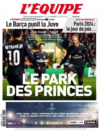 L’ Equipe du mercredi 13 septembre 2017