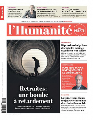 L’Humanite du Vendredi 1er et Dimanche 3 Juin 2018