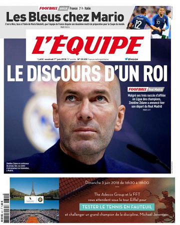 L’equipe du Vendredi 1er Juin 2018