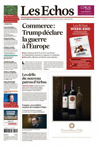Les Echos du Vendredi 1er et Samedi 2 Juin 2018
