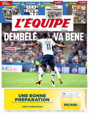 L’equipe du Samedi 2 Juin 2018