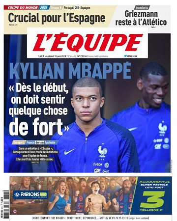 L’equipe du Vendredi 15 Juin 2018