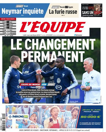L’equipe du Mercredi 20 Juin 2018