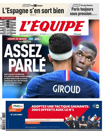 L’equipe du Jeudi 21 Juin 2018