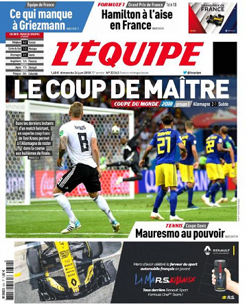 L’equipe du Dimanche 24 Juin 2018