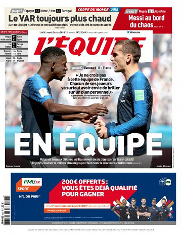 L’equipe du Mardi 26 Juin 2018