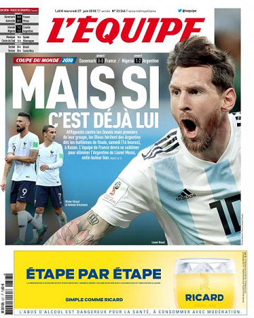 L’equipe du Mercredi 27 Juin 2018