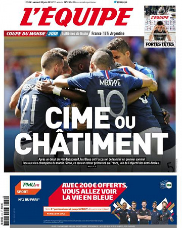 L’equipe du Samedi 30 Juin 2018
