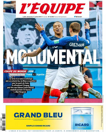 L’equipe du Dimanche 1er Juillet 2018