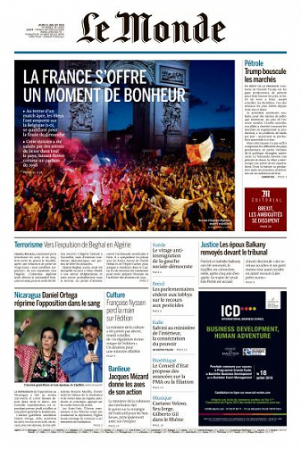 Le Monde du Jeudi 12 Juillet 2018
