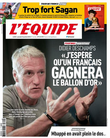 L’equipe du Samedi 21 Juillet 2018
