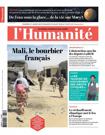 L’Humanite du Vendredi 27 et Dimanche 29 Juillet 2018