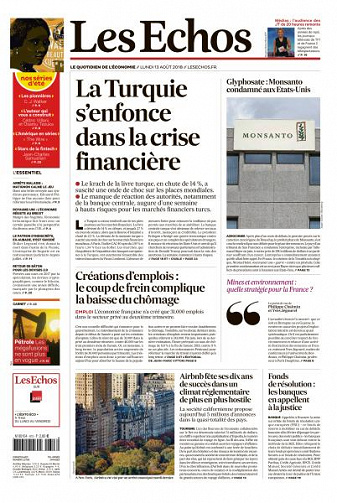 Les Echos du Lundi 13 Août 2018