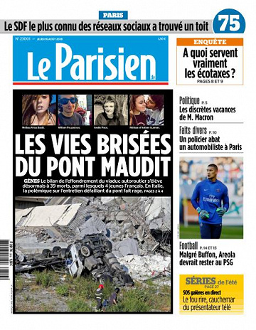 Le Parisien du Jeudi 16 Août 2018
