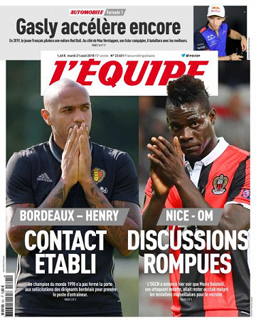 L’equipe du Mardi 21 Août 2018