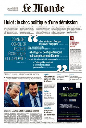 Le Monde du Jeudi 30 Août 2018