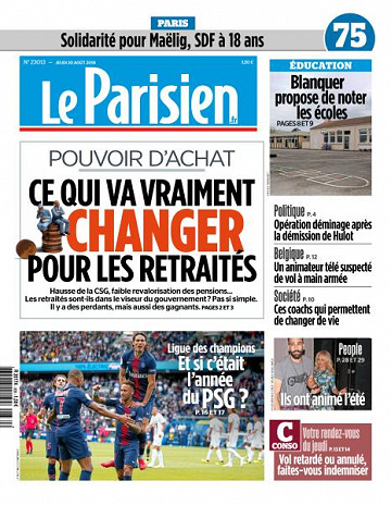 Le Parisien du Jeudi 30 Août 2018