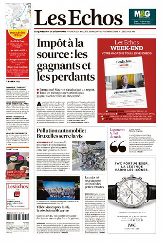 Les Echos du Vendredi 31 Août et 1er Septembre 2018