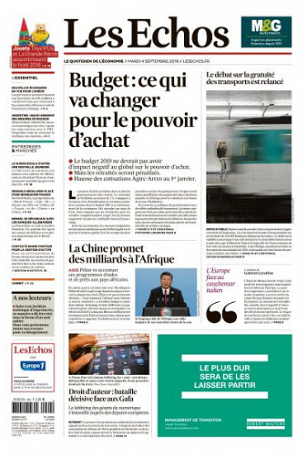 Les Echos du Mardi 4 Septembre 2018
