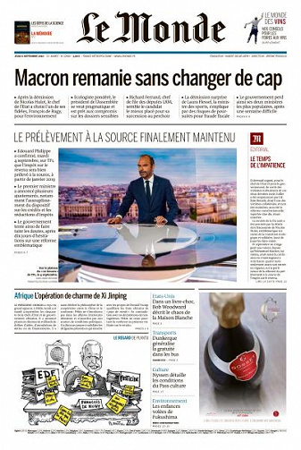 Le Monde du Jeudi 6 Septembre 2018