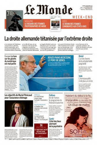 Le Monde du Samedi 8 Septembre 2018