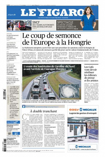 Le Figaro du Jeudi 13 Septembre 2018