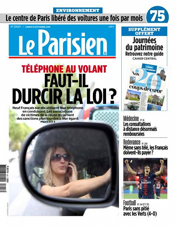 Le Parisien du Samedi 15 Septembre 2018