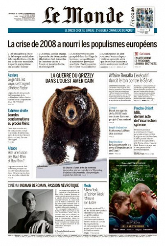 Le Monde du Dimanche 16 et Lundi 17 Septembre 2018