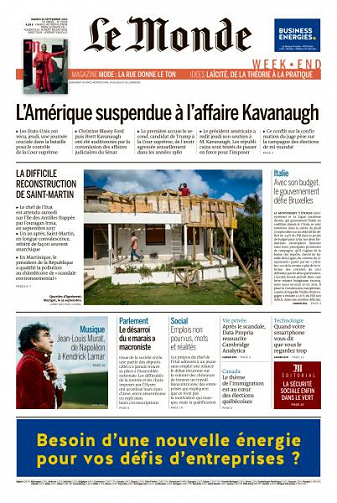 Le Monde du Samedi 29 Septembre 2018
