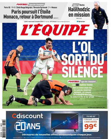 L’equipe du Mercredi 3 Octobre 2018