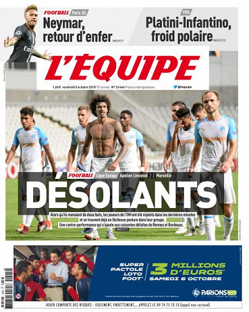 L’equipe du Vendredi 5 Octobre 2018
