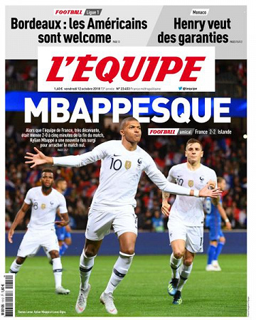 L’equipe du Vendredi 12 Octobre 2018