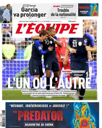 L’equipe du Mercredi 17 Octobre 2018
