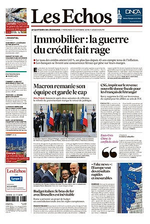 Les Echos du Mercredi 17 Octobre 2018