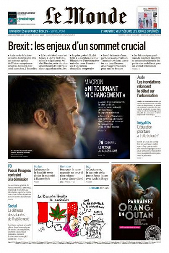 Le Monde du Jeudi 18 Octobre 2018