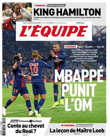 L’equipe du Lundi 29 Octobre 2018