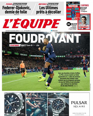 L’equipe du Samedi 3 Novembre 2018