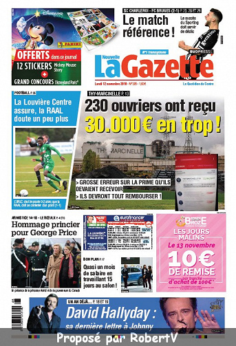 La Nouvelle Gazette (2 éditions) - Lundi 12 Novembre 2018