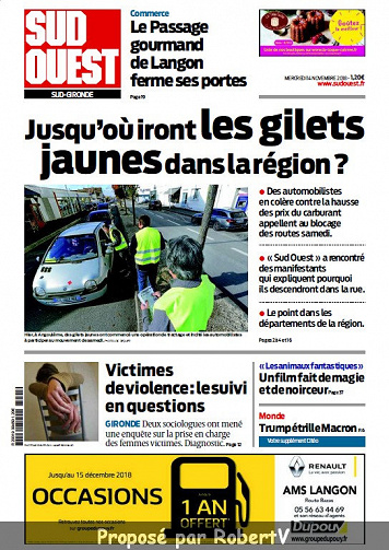 Sud Ouest Sud-Gironde - Mercredi 14 Novembre 2018