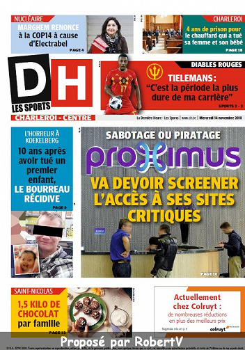 La Dernière Heure (3 éditions) - Mercredi 14 Novembre 2018