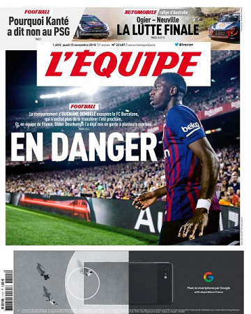 L’equipe du Jeudi 15 Novembre 2018
